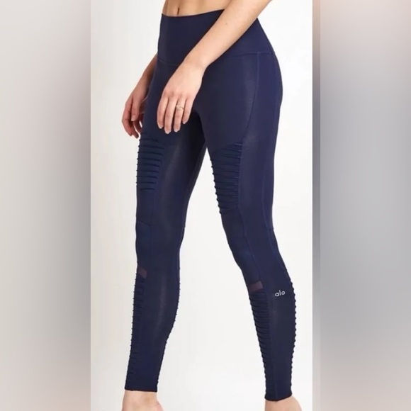 ALO Yoga Pants - ✨Pristine✨ ALO Yoga Navy High Waisted Moto Leggings Activewear Workout Gym